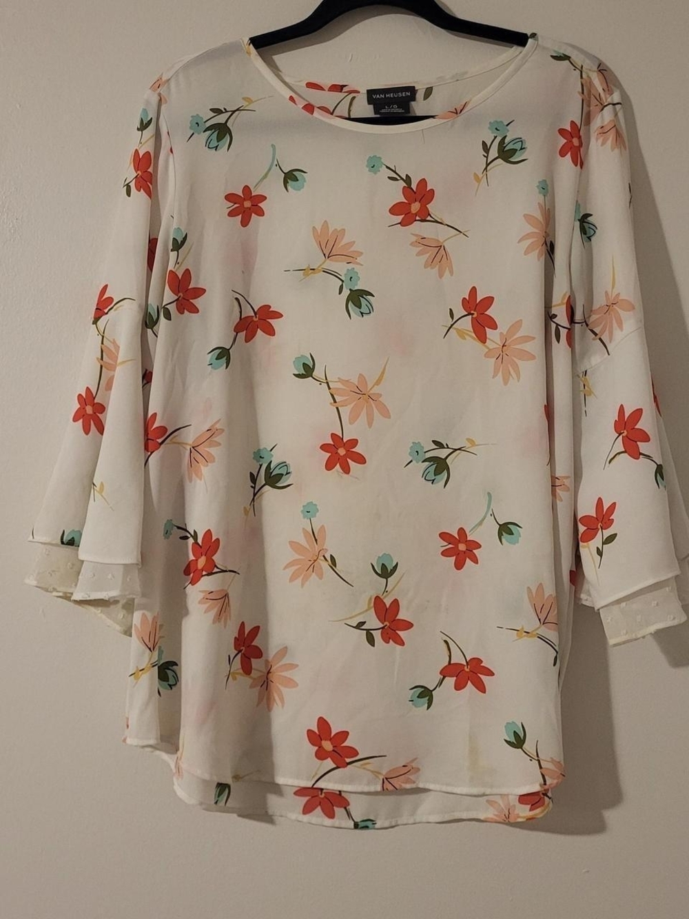 Van Heusen White Floral Bell-Sleeve Blouse